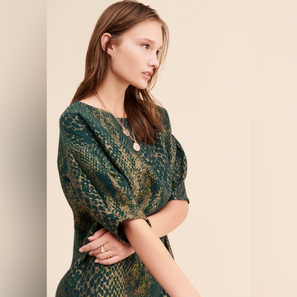 Eve Gravel "Train to Paris" Metallic Snakeskin Print Dress Green Size XS - Picture 3 of 13
